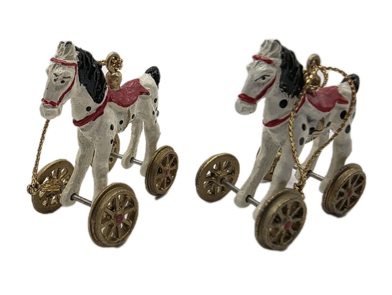 Vintage  ~Pewter ~German Hand Painted Enamel  Mini Horse Christmas 2 Ornament 