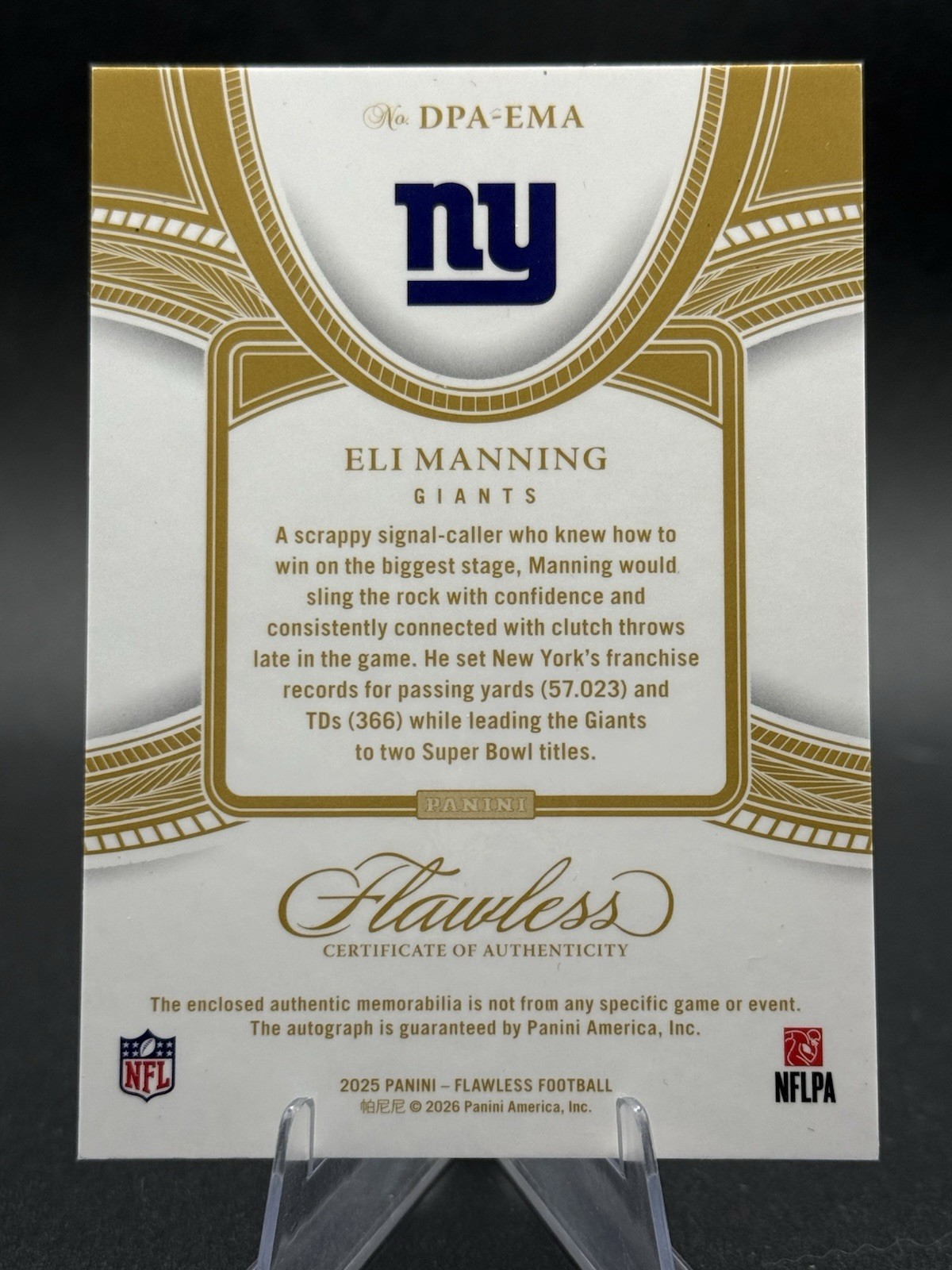 2025 Flawless - Eli Manning #DPA-EMA Ruby Distinguished Patch Auto /15 view 2
