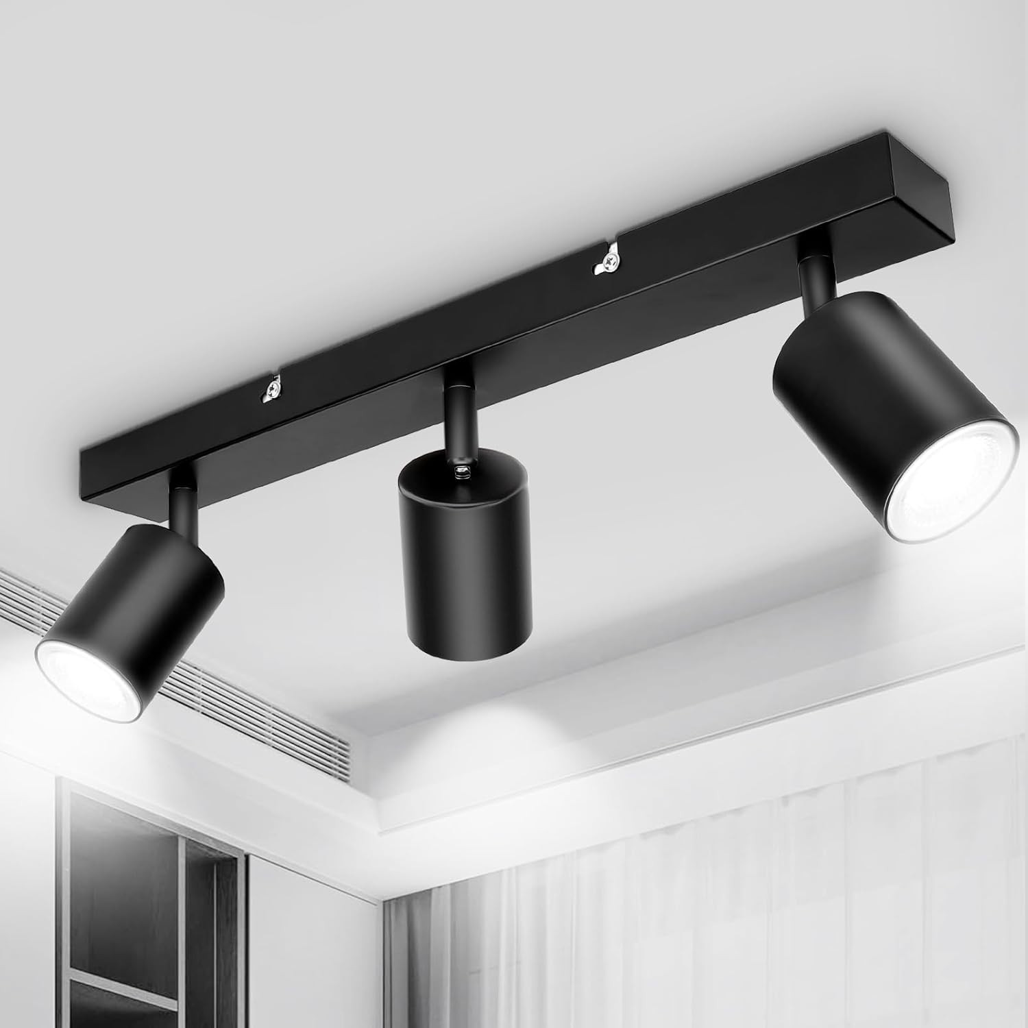 Plafoniera Nera GU10 a 3 Luci - Faretti LED Soffitto Orientabili Moderni