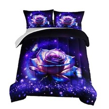 Rose Floral Comforter Set Size,Romantic Rose Flower Bedding Full Purple-pink