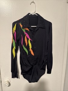 Ice Skating Mens/ Boys Competition One Piece Top Outfit- Rhinestones Black Multi