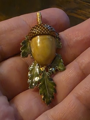 Vintage  Original by Robert  Figural Acorn Enamel Brown Green Fall Brooch Pin