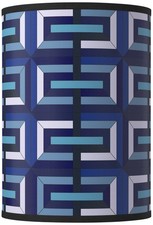 Cylinder Print Lamp Shade Parquet Blue Small 8x8x11 Spider with Harp and Finial