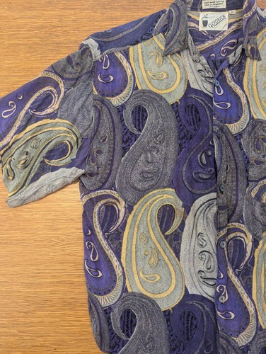 Goouch camicia con bottoni uomo taglia XL viola paisley astratta forte discoteca vintage - Foto 2 di 16