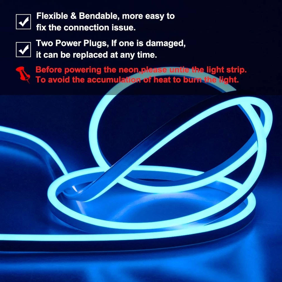 50ft LED Neon Rope Lights - 110V Flex Blue Neon Light Outdoor Waterproof - DI... - Image 4 of 4