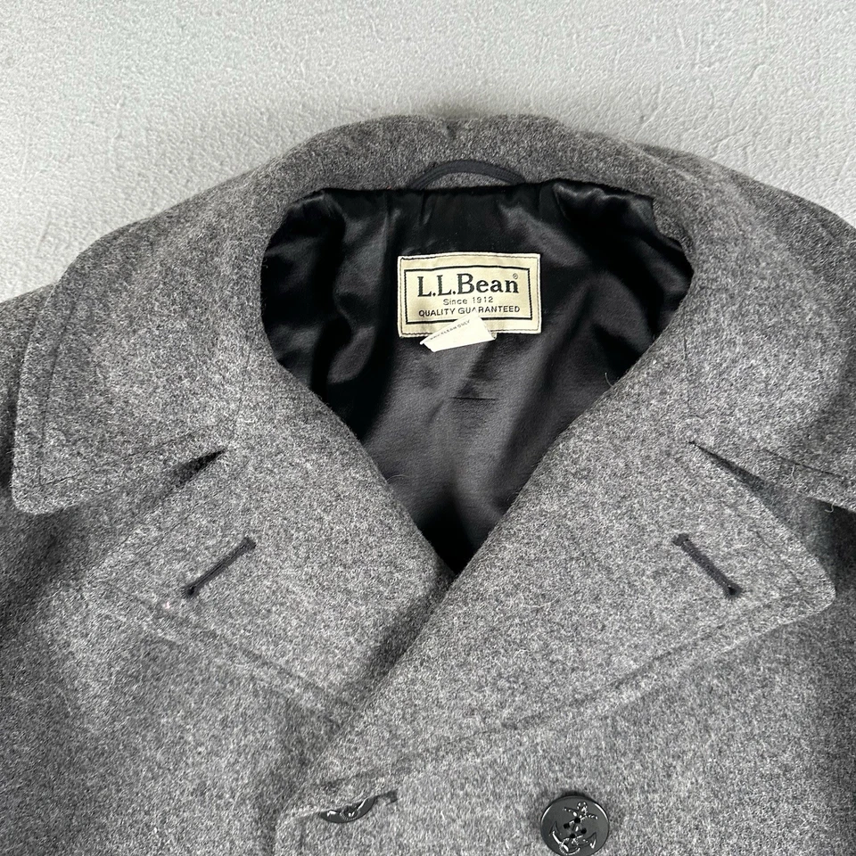 LL Bean Pea Coat Men’s Medium Reg Gray Sterlingwear Of Boston Anchor Collection  - Image 2 of 4