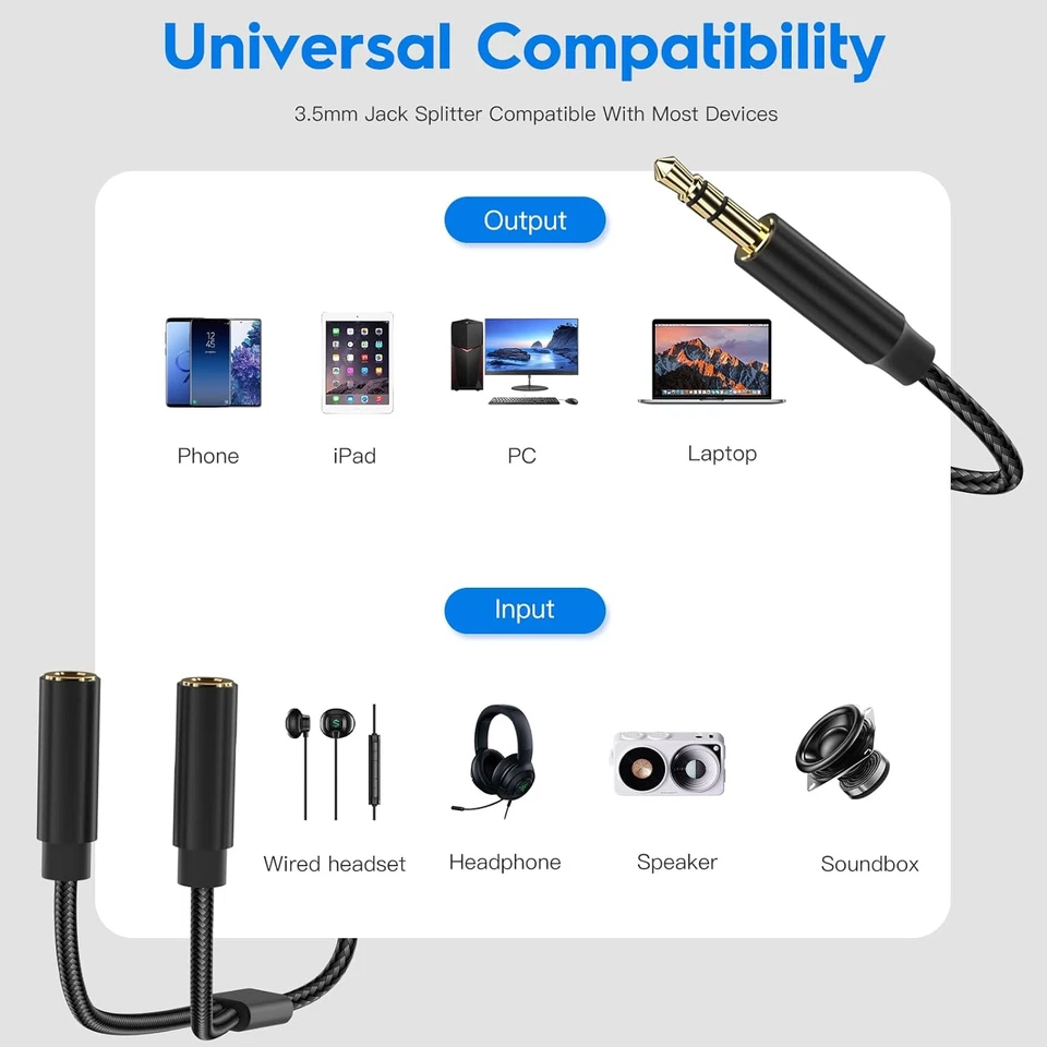 Cavo Audio Sdoppiatore Cuffie Microfono, Adattatore Con Splitter Jack Stereo Da  - Immagine 2 di 4