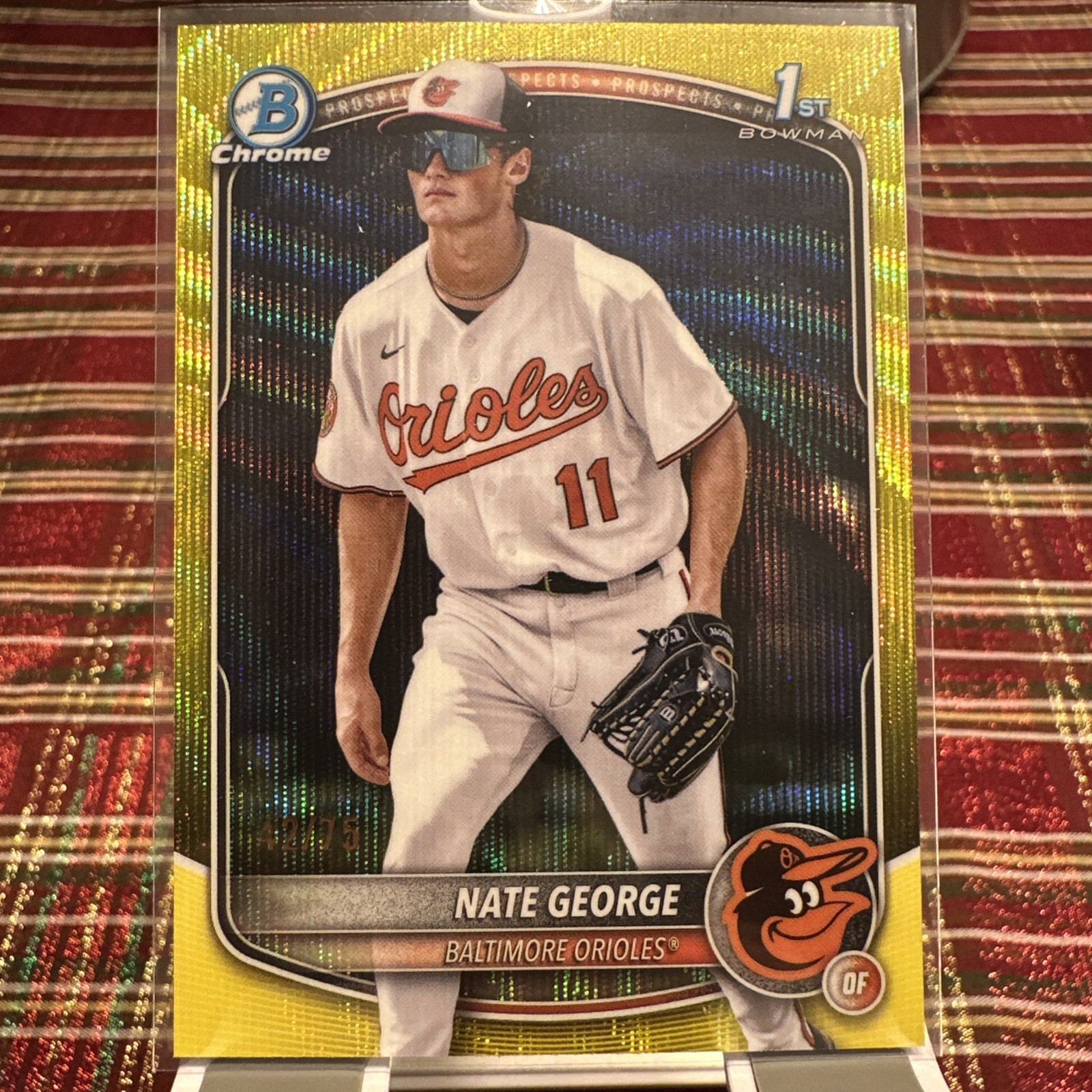 2025 Bowman Chrome Nate George Yellow Wave Refractor 42/75 1st Bowman