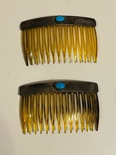 Vintage Pair Of Navajo Sterling Silver And Turquoise Acetate Hair Combs