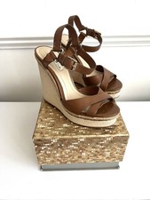 Massimo Dutti Tan Brown Leather Wedge High Heel Sandals Open Toe Woman UK 3