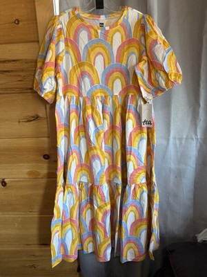 Tea Collection Girl s Over The Rainbow Short Sleeve  Tiered Dress NWT Size 10