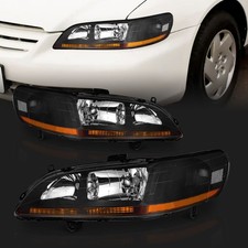 Pair Headlights Assembly For 1998-2002 Honda Accord Black Housing Amber Corner