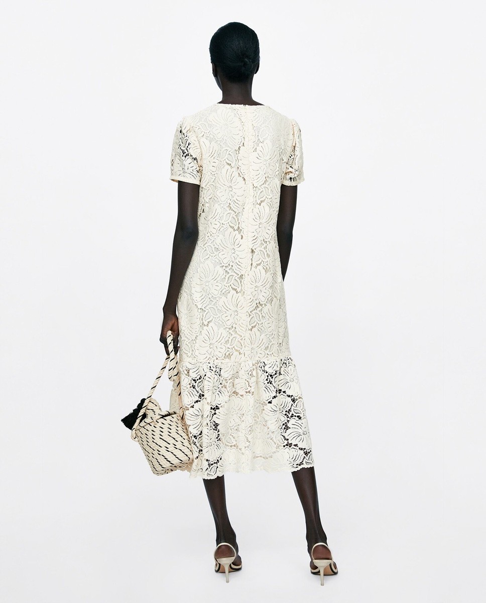 Zara Long Lace Dress Off White 3872/050 Size M NWT | eBay