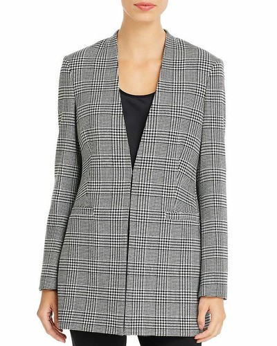 Houndstooth Plaid Blazer Jacket Black 