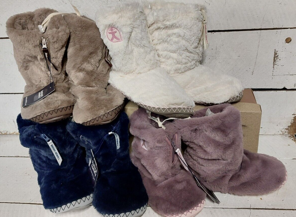 Ladies Bedroom Athletics Monroe Memory foam Faux Fur Zip Slipper Boots