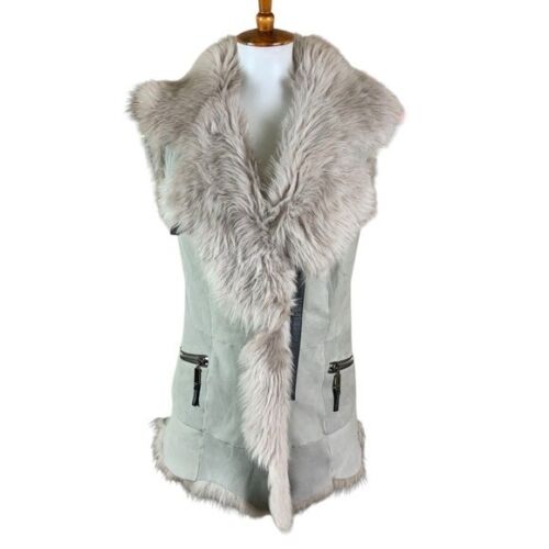 Rizal Lammfell Wildleder Leder Fellbesatz Long Weste Boho Winter Lagenlook 8 Luxe