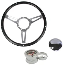 CJ Classics Black Forest Steering Wheel With Satin GT350 Style Spokes 14" 9-B...