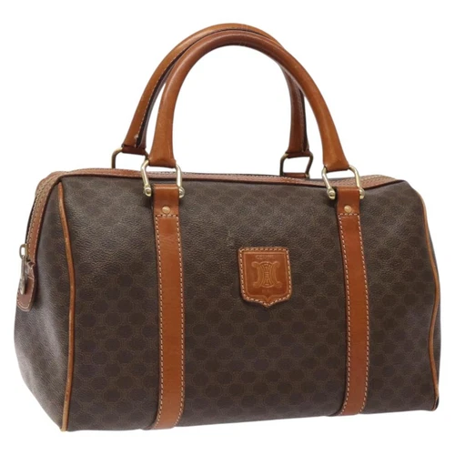 CELINE Macadam Canvas Hand Bag PVC Leather Brown Gold Auth BA1824