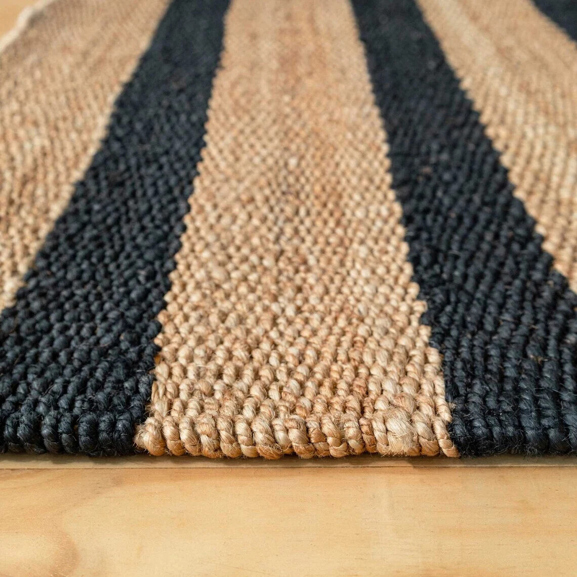 Natural Jute Black Stripe Rug Large Sisal Mat for Living Dining or Bedroom