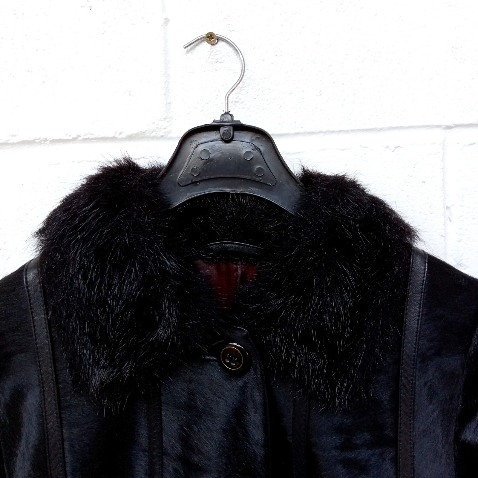 PONY TRENCH COAT VERA PELLE Stile pelle di cavallo pelle di mucca Collo pelliccia sintetica Gotico