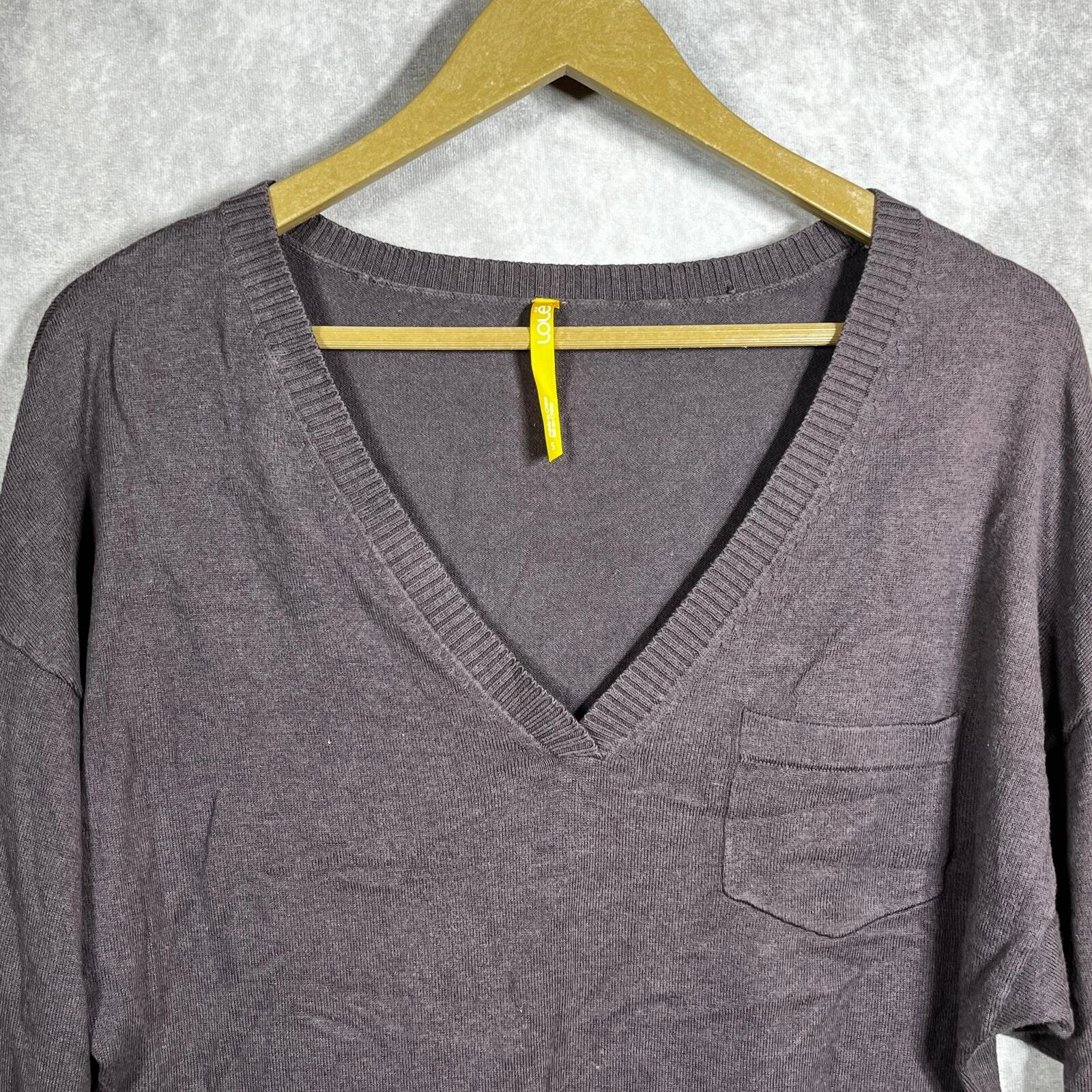 lole knit v-neck long sleeves pullover pocket casual sweater