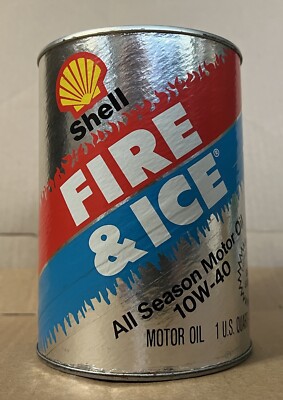 Vntg SHELL Motor Oil FIRE & ICE All Season  10W-40 Heavy Duty Full Unopened QT