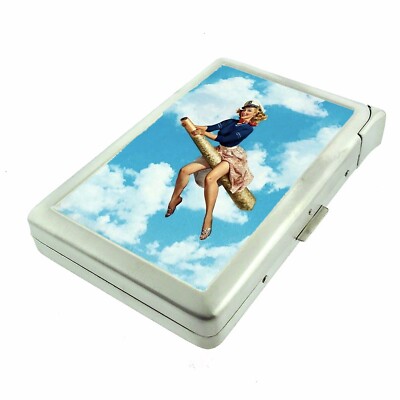 Vintage Smoking Woman C7 100's Size Cigarette Case w/built in lighter Wallet