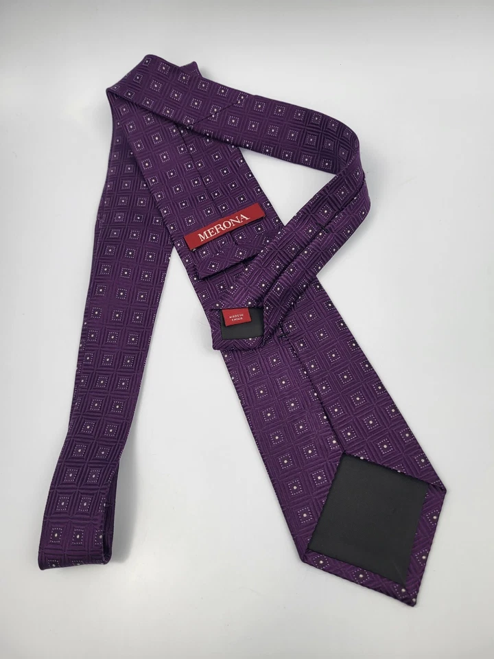 Corbata de seda Merona gris púrpura geométrica para hombre 57 x 3,25 Foto 4 de 4