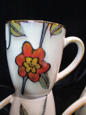 MIKASA GOURMET BASICS BLOSSOM VINE RED FLOWER BROWN BORDER MUGS