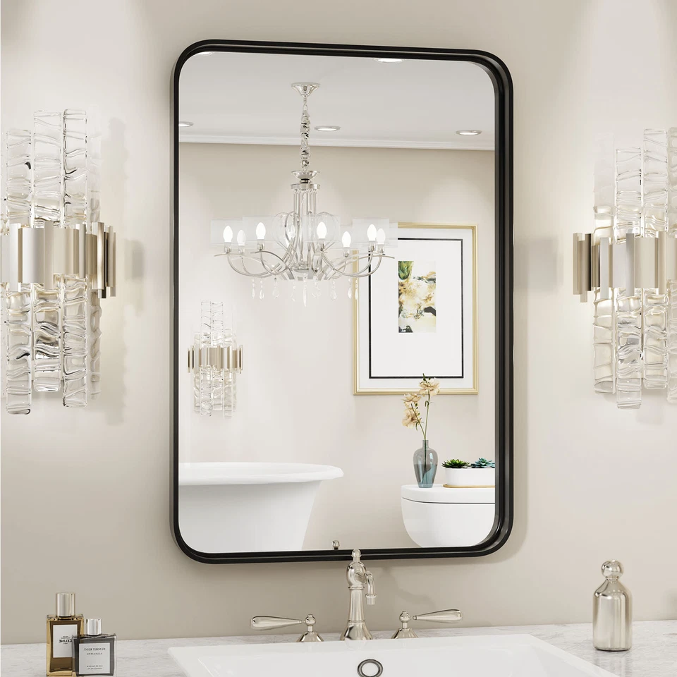 Black Metal Framed Vanity Mirror for Bathroom in 3 Sizes - Anti-Rust Finish - Image 2 of 4