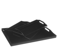 Set Di 3 Vassoi Con Manici, Nero, Lucido, Legno : Nero