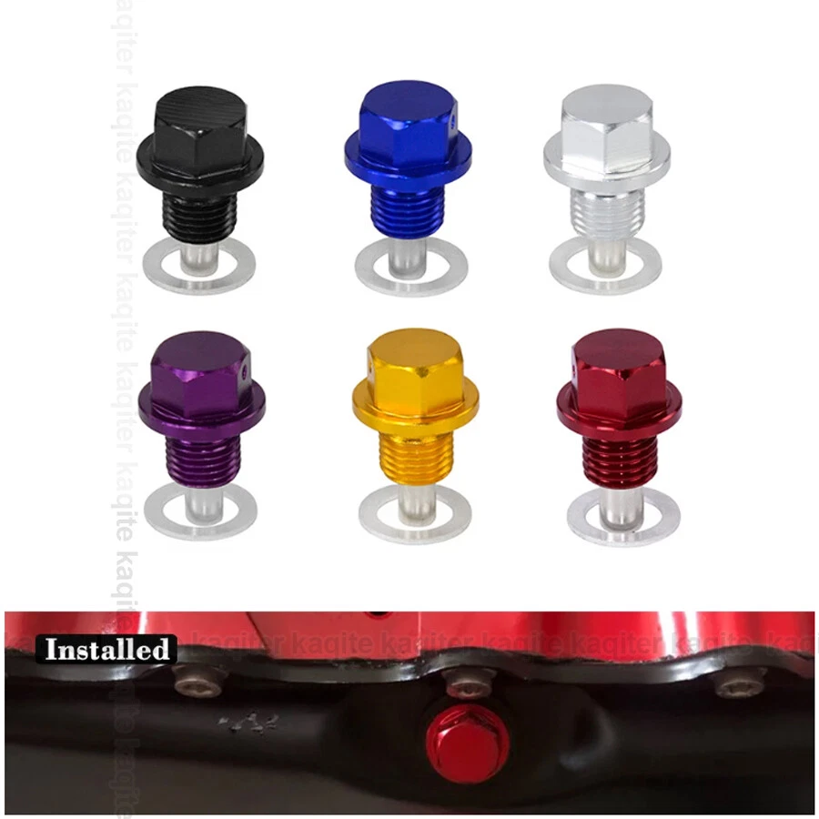 1x Anodized Engine Magnetic Oil Pan Drain Plug Bolt Kit Washer M14*1.5MM Screw Foto 2 de 4