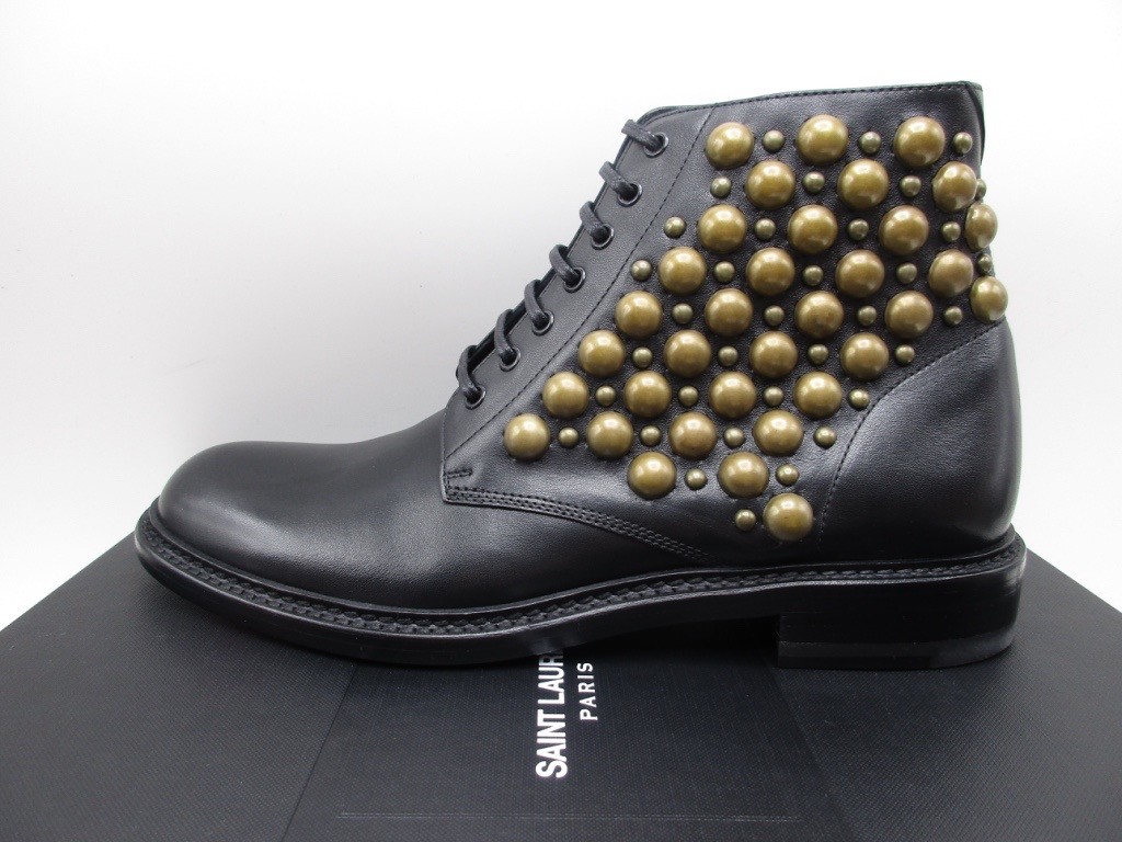 Stivali da combattimento stringati Saint Laurent YSL Lolita 20 neri borchie 35 36