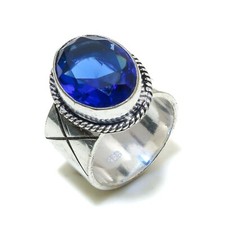 London Blue Topaz Handmade Gemstone 925 Silver Plated Jewelry Ring US Size 7