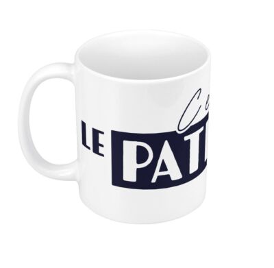Tasse Keramik Becher Wer ist der Patron? Kinderwitz Wortspiel Humor Mann