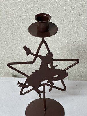 Metal Candle Holder Cowboy In Bronco Horse With A Star 