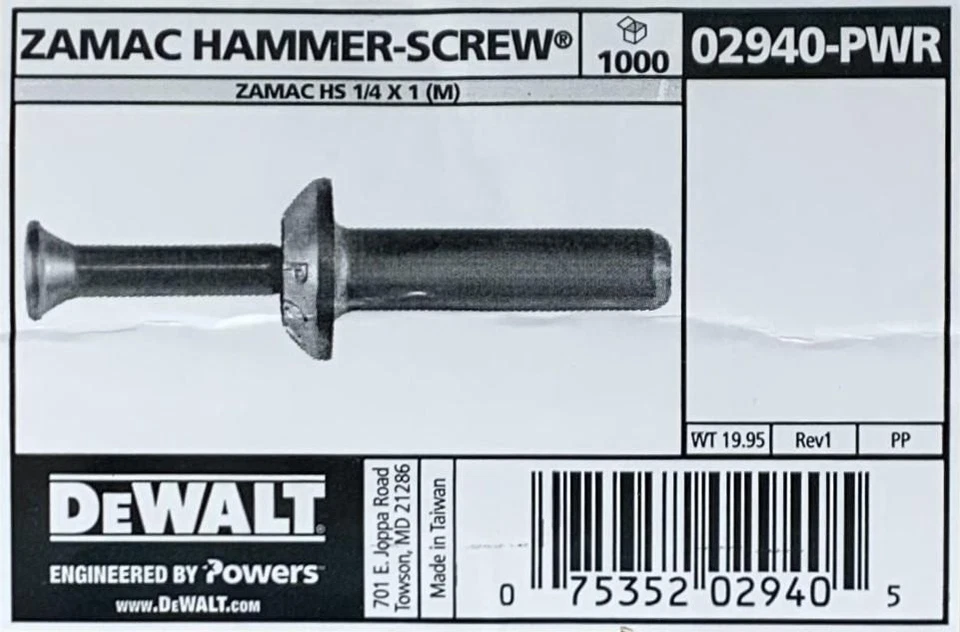 POWERS Zamac Hammer-Screw 02940-PWR - 1,000 Case, Phillips Drive, 1/4 x 1 inches - Image 3 of 4