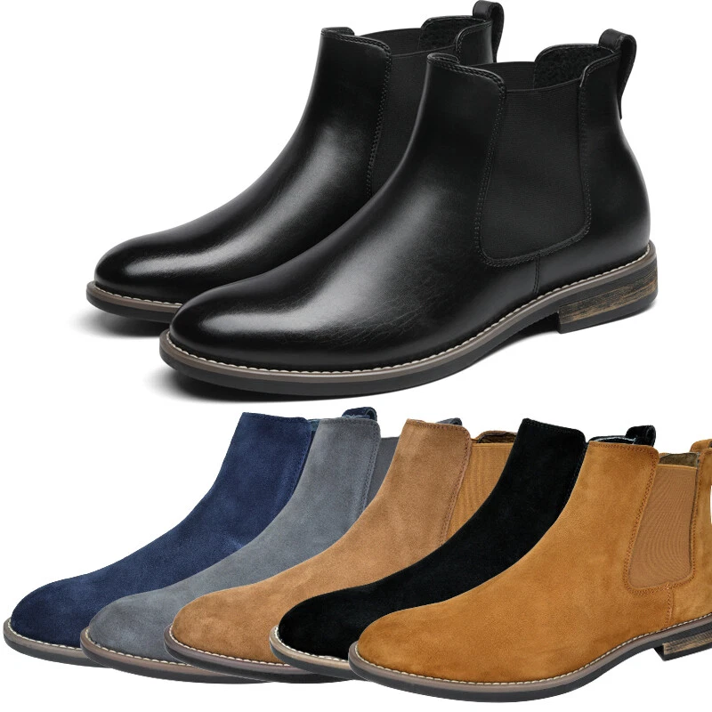 Botas sociais masculinas casuais Chelsea de couro camurça