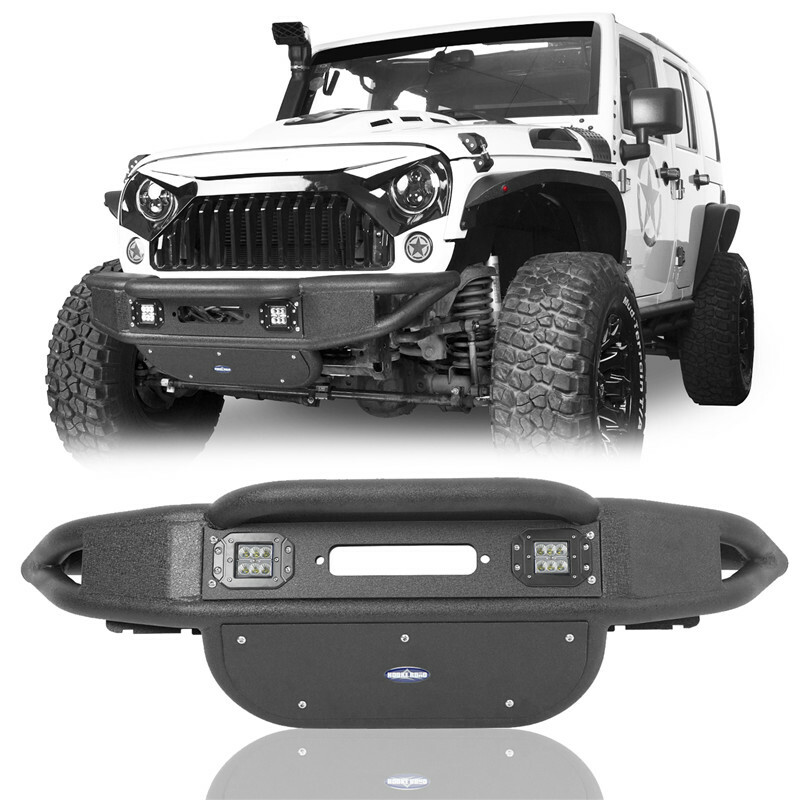 Rock Crawler Front Bumper w/Spotlight & Winch Plate for 07-18 Jeep Wrangler JK