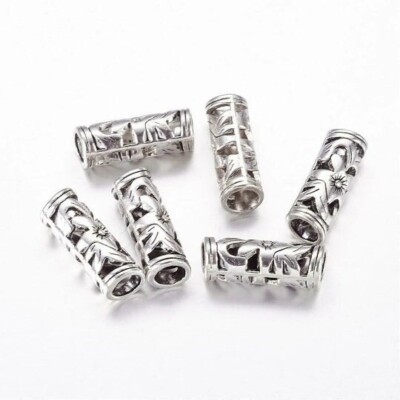 Lot De 5 Perles Tubes En Argent Tibétain - 20x8 Mm - Pour Création De Bijoux - Neuf
