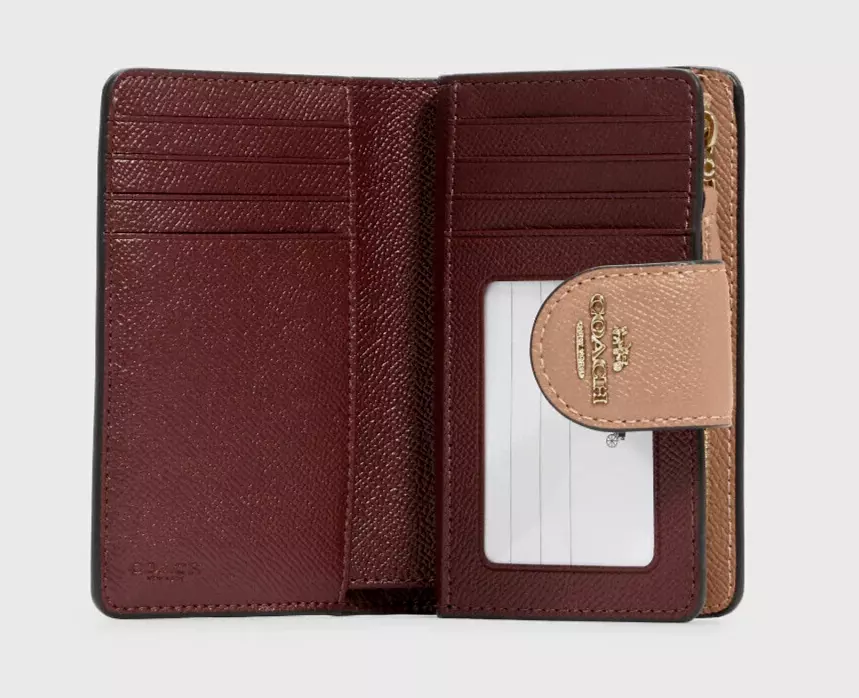 New Coach 6390 Medium Corner Zip Leather Wallet Taupe