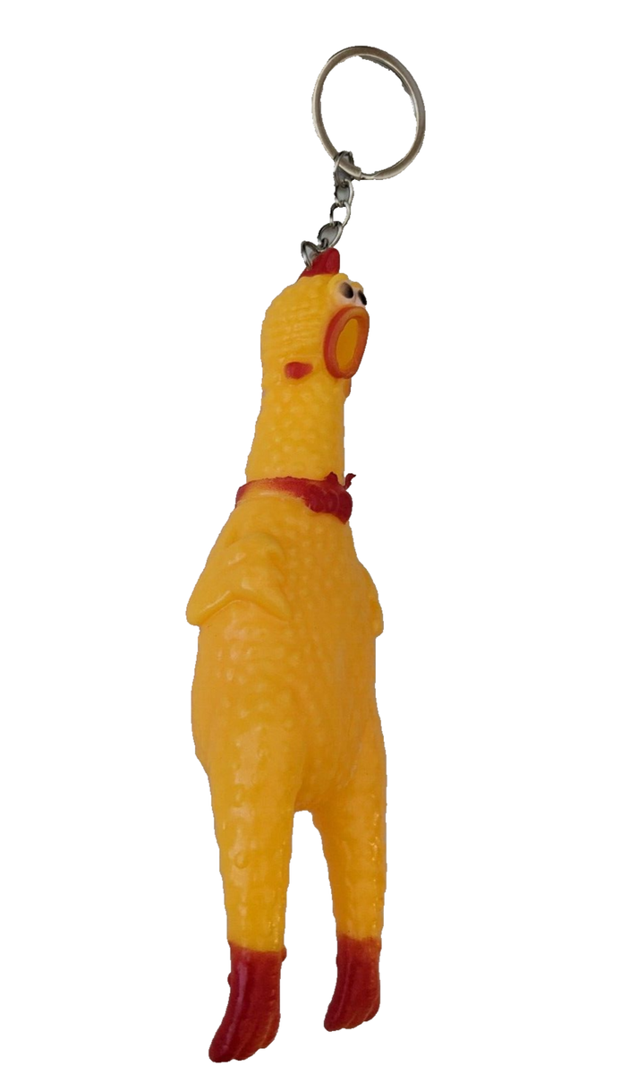 Shrilling 6 in Chicken Keychain Yellow Rubber Squeeze Squeak