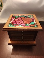 Vintage 8 Wood/Cork Coasters Set Glass/Wooden Decorative Box
