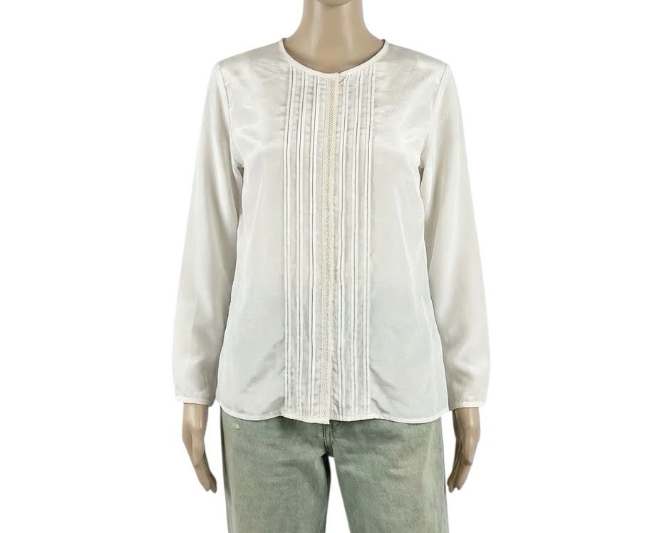 Vintage Womens Top 90s Japanese Pale Cream Rear Buttoned Retro Boho 12 - 14
