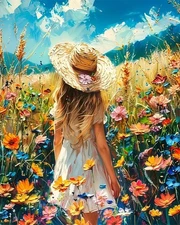 MBNTJHT DIY Paint by Numbers Kit for Adults Beginners,Straw Hat Girl Paint by...