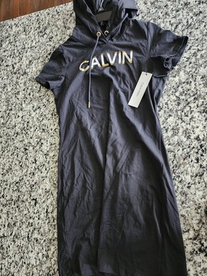 calvin klein hoodie dress short sleeve Calvin Klein Womans Size S Hoodie T Shirt Dress Black Short Sleeve Golden  Logo