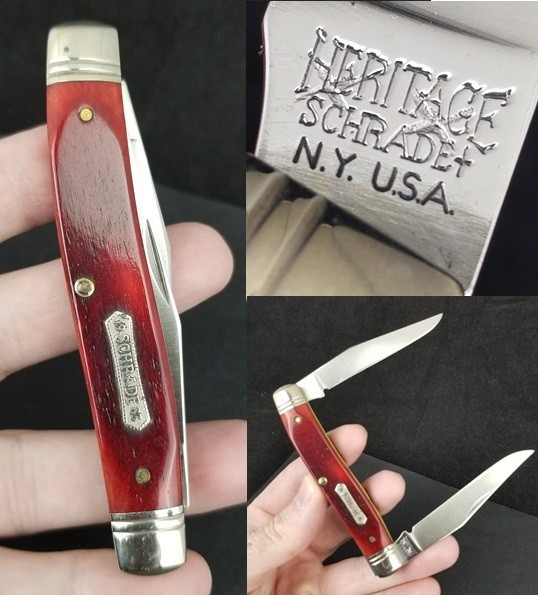 1983 Schrade 7801 USA pocket knife FACTORY CASTOFF? muskrat red