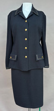 St. John Collection Skirt Jacket Suit Black Pique Knit Gold Buttons Size 12/14