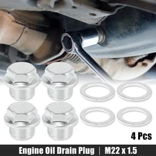 4 Pcs M22 x 1.5 Steel Car Auto Oil Drain Plug Screw with Seal Ring for GM 22mm