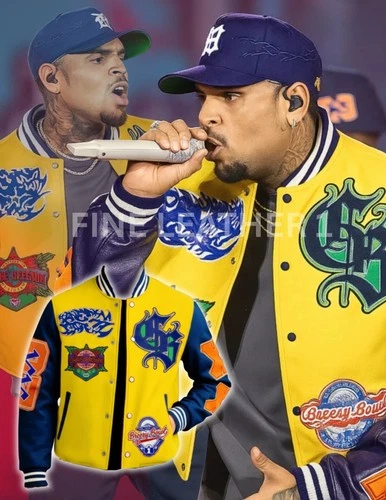 Men's Chris Brown 2k25 Breezy Bowl XX Tour Concert Style Wool & Leather Jacket - product listing photo